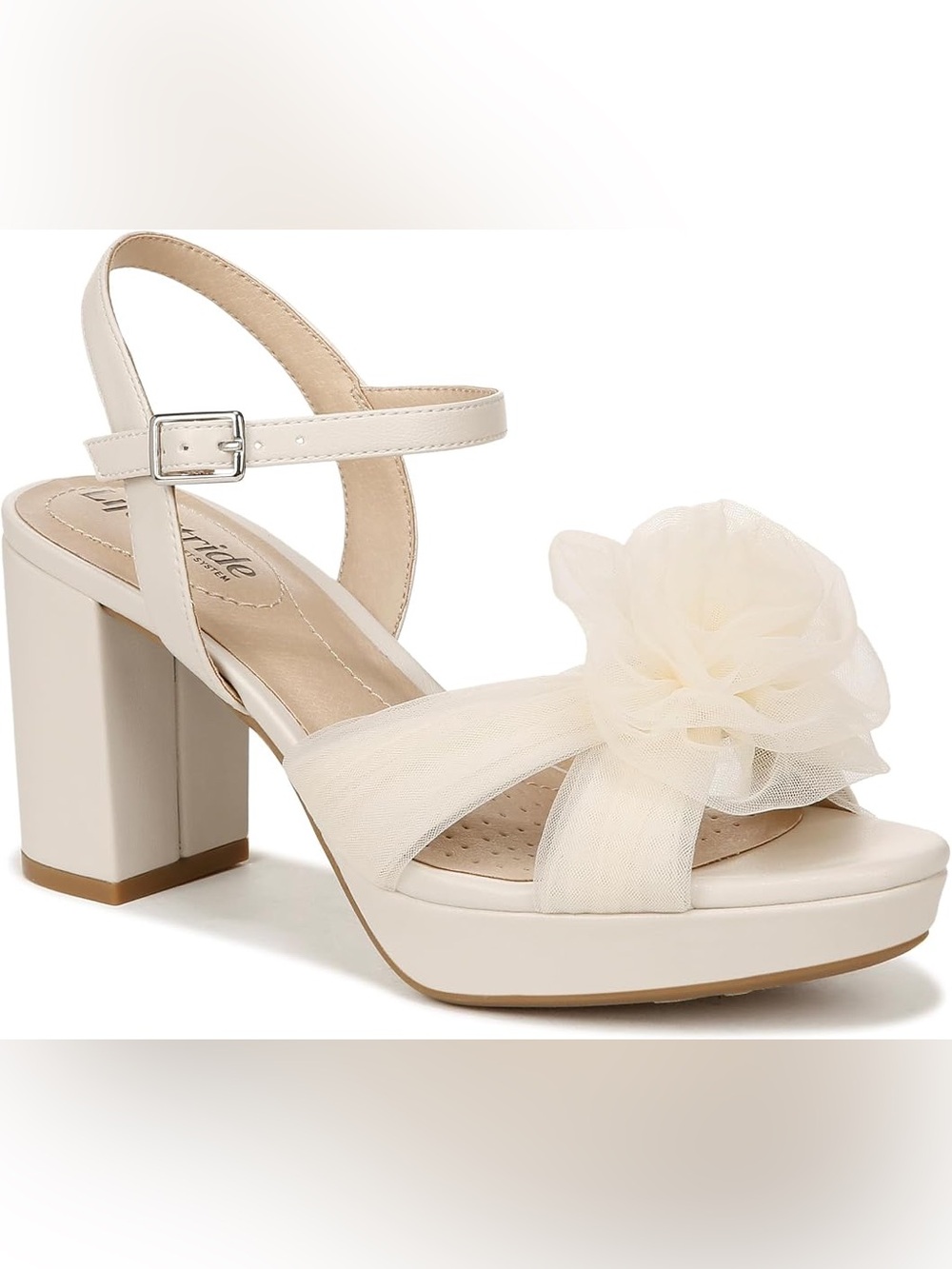 Life Stride Cream Floral Tulle Block Heel Sandal